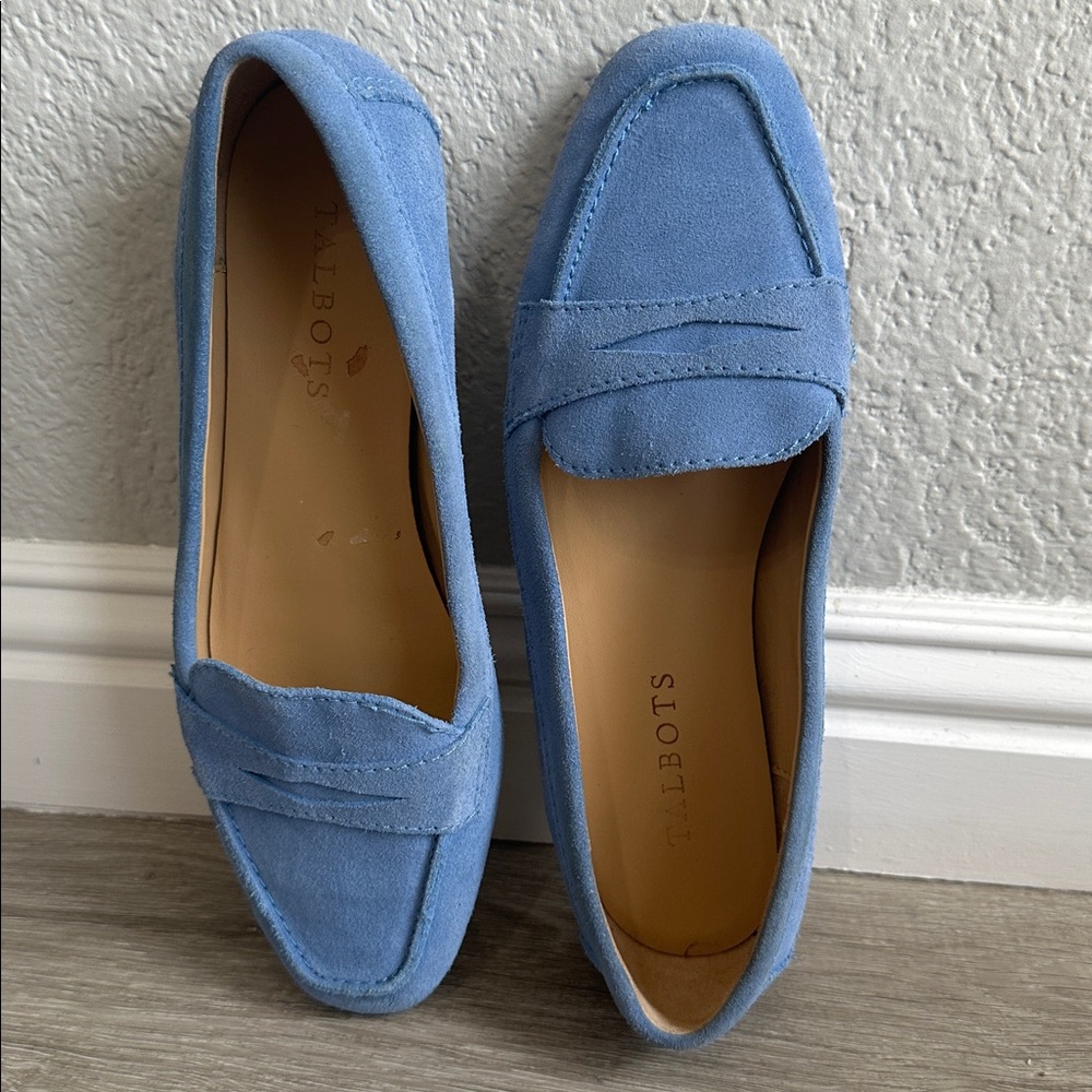 Talbots Becca Driving Moccasin Loafers Blue Suede Shoes Size 6 1/2